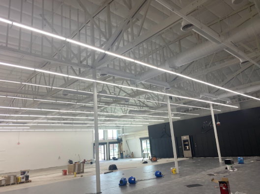 Warehouse LED strip lighting installation